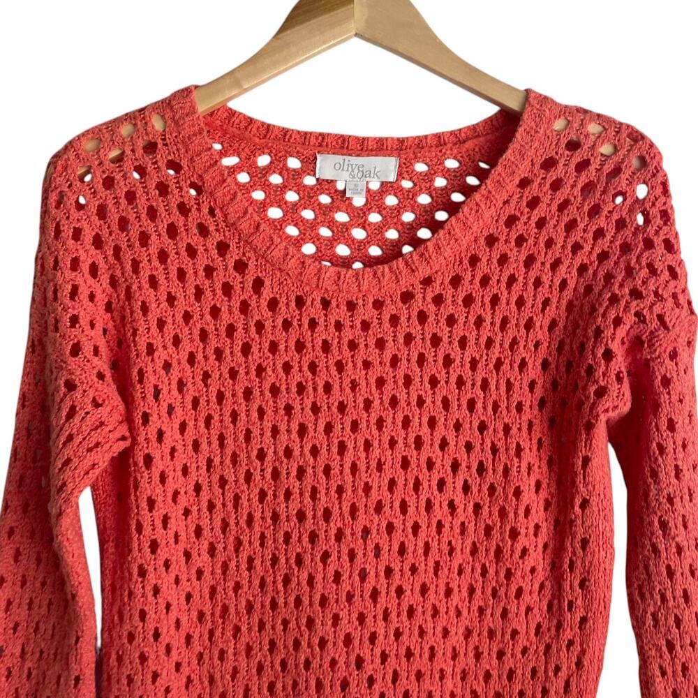 Olive & Oak Women Sweater S Orange Open Knit Beachy Coastal‎ Boho Cottage Chic - Picture 5 of 10